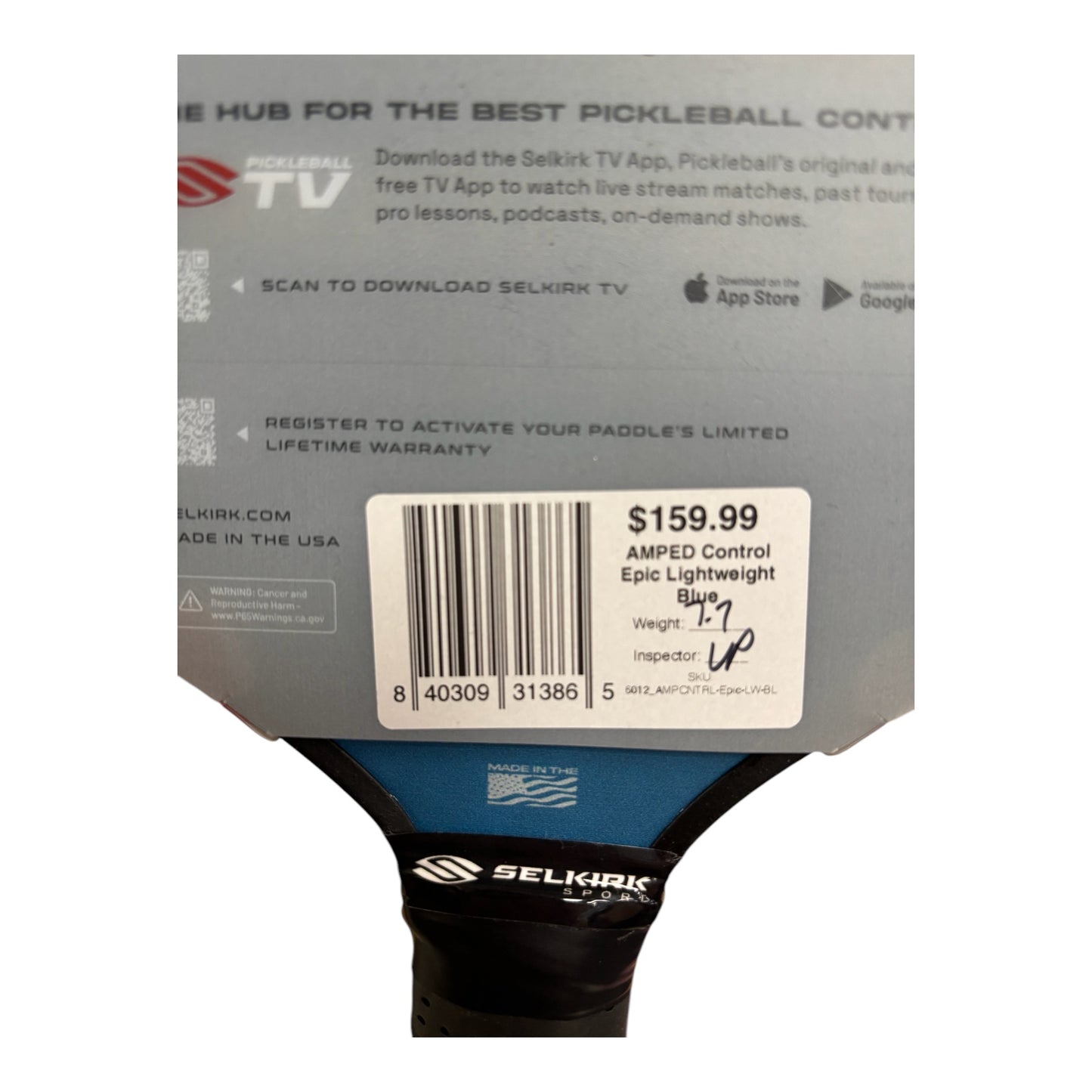 Selkirk Amped Control Epic Lightweight Pickleball Padde